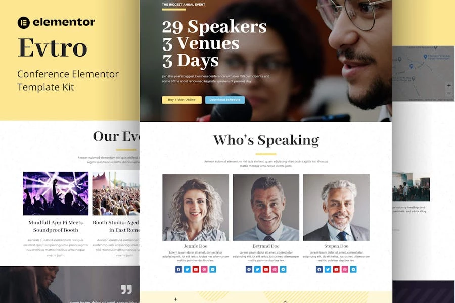 Evtro – Template Kit Elementor para eventos de conferencias