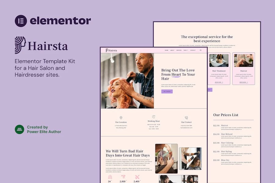 Hairsta – Template Kit Elementor para peluquería y peluquería