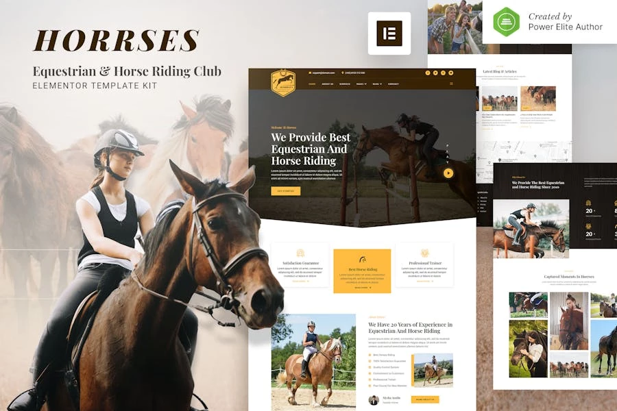 Horses — Kit de plantillas Elementor para clubes ecuestres y de equitación