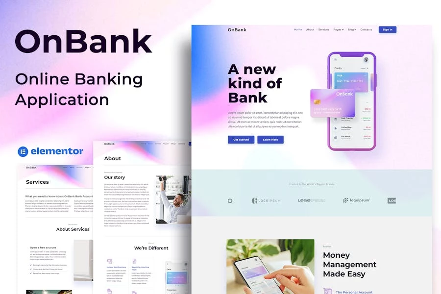 OnBank – Banca en línea y transferencias de dinero – Elementor Kit