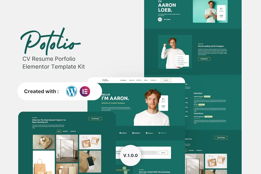 Potolio – Kit de plantillas Elementor para portafolio de currículum vitae