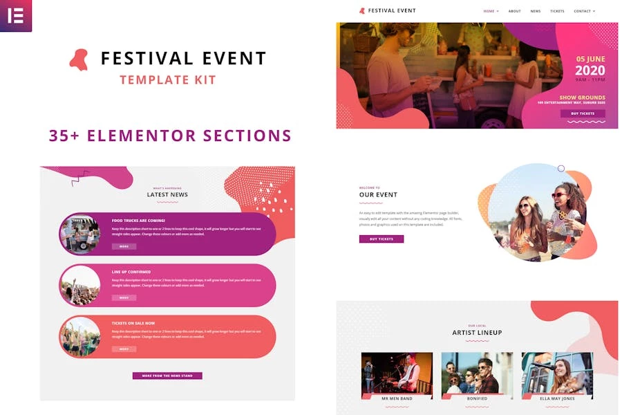 Eventos del festival – Kit de plantillas Elementor