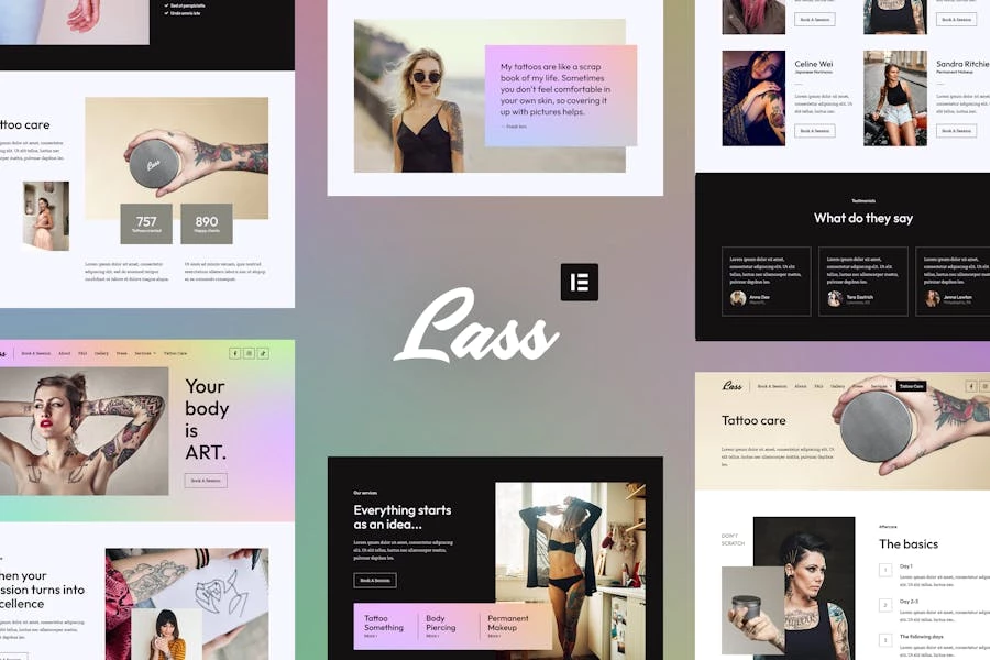 Lass – Kit de plantillas Elementor para tatuadora y estudio de piercings