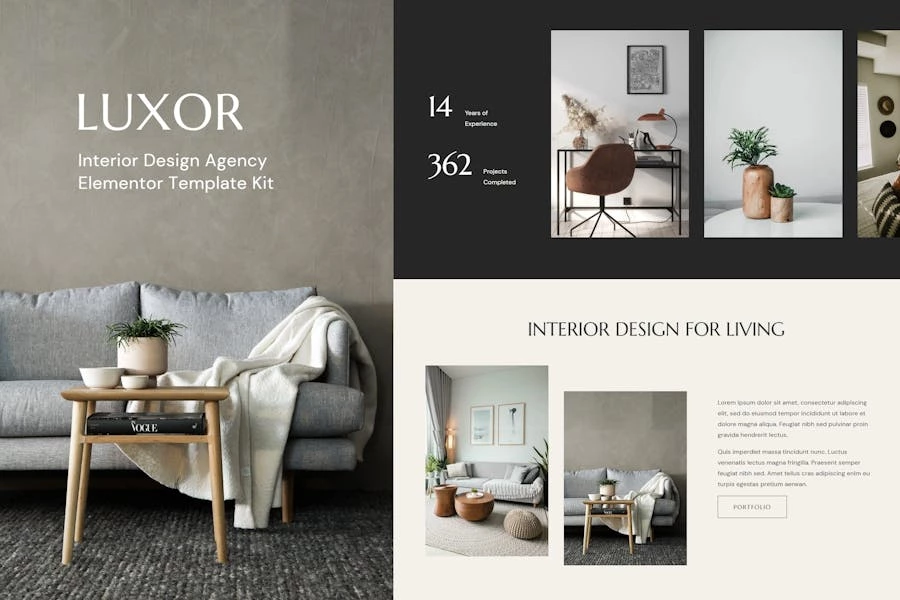 Luxor – Template Kit Elementor para agencia de diseño de interiores