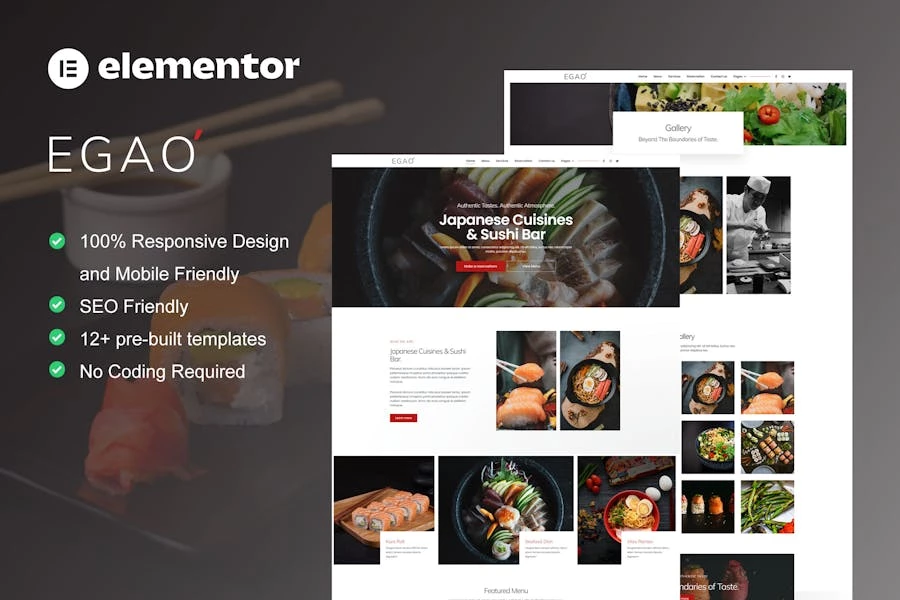 Egao – Template Kit Elementor para restaurante japonés y bar de sushi