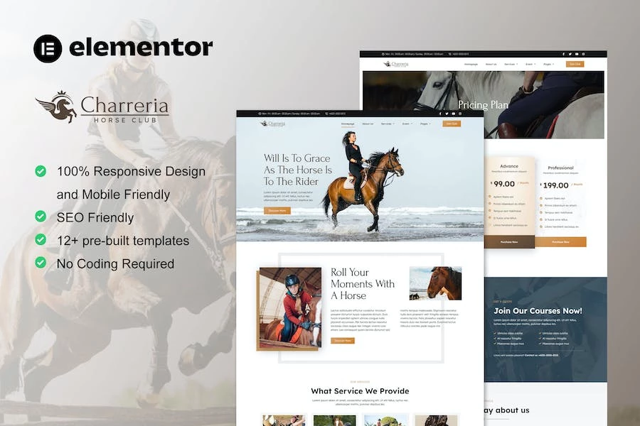 Charreria – Template Kit Elementor para Club de Equitación
