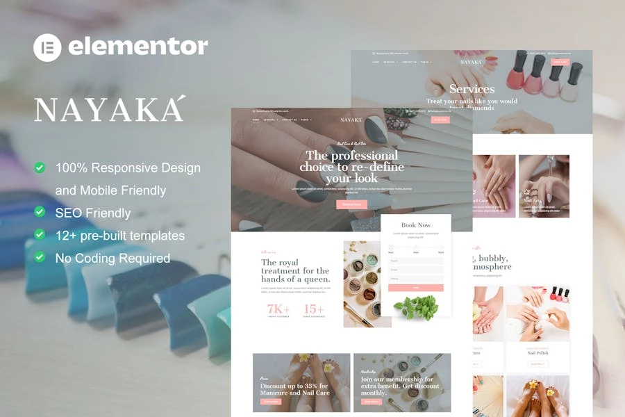 Nayaka – Template Kit Elementor para salón de uñas y cuidado de belleza