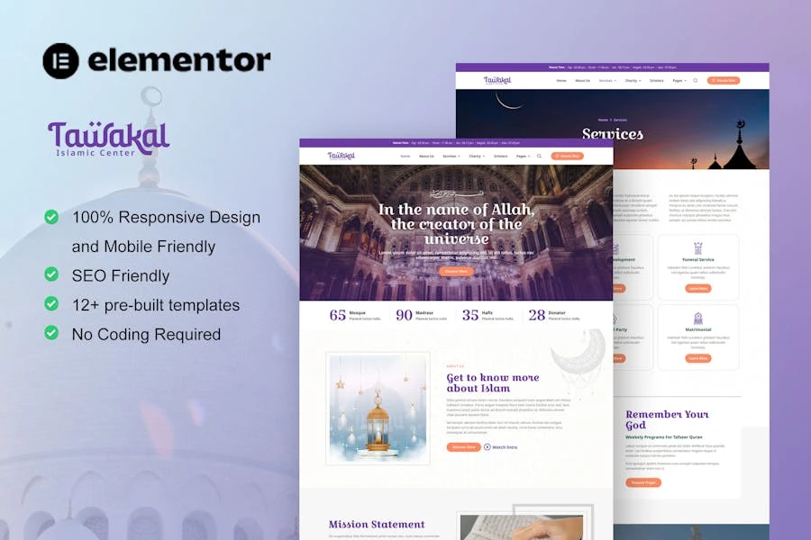 Tawakal – Template Kit para elementos de mezquita y centro islámico