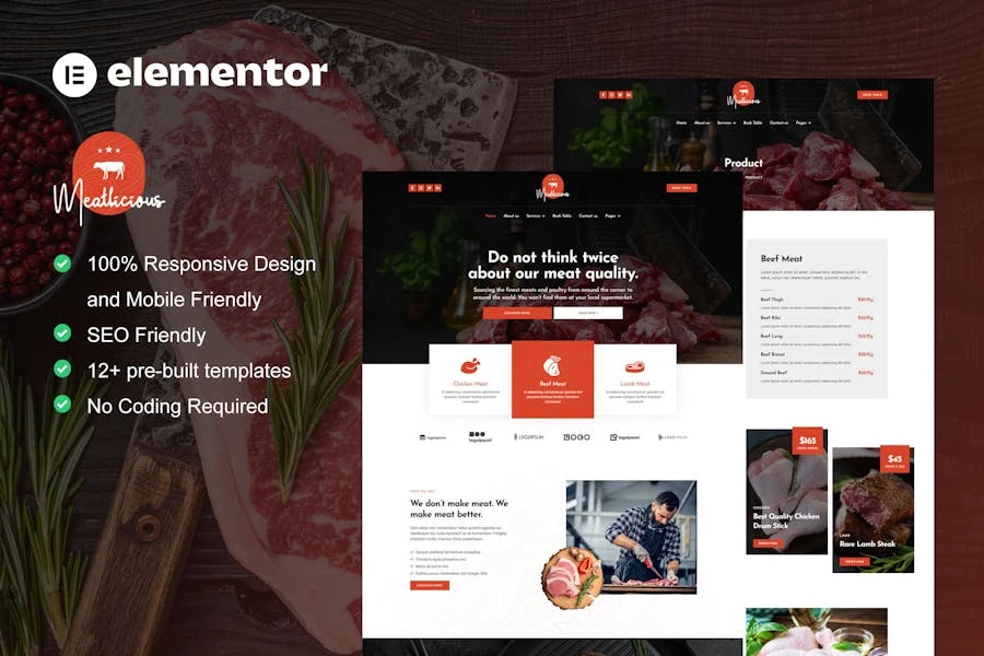 Meatlicious – Template Kit Elementor para carnicería y carnicería
