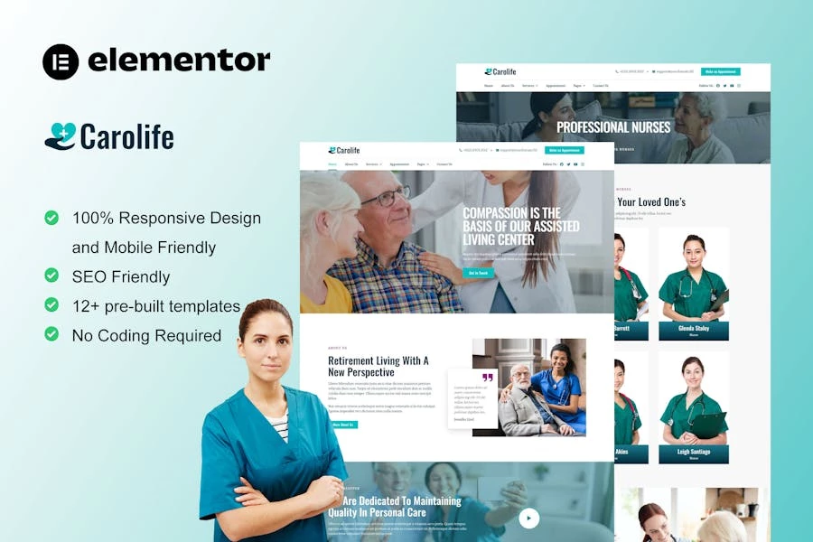 Carolife – Template Kit Elementor para servicios de atención domiciliaria y servicios de enfermería privados
