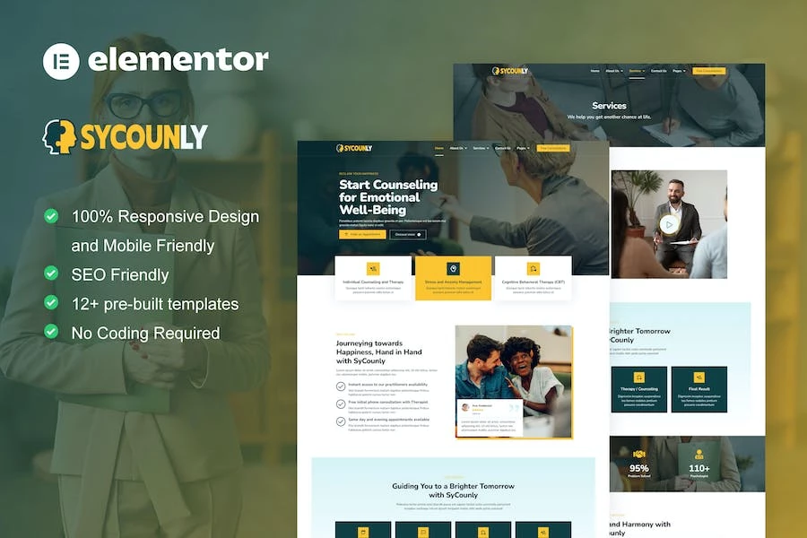 Sycounly – Kit de plantillas Elementor Pro para servicios de psicología y asesoramiento