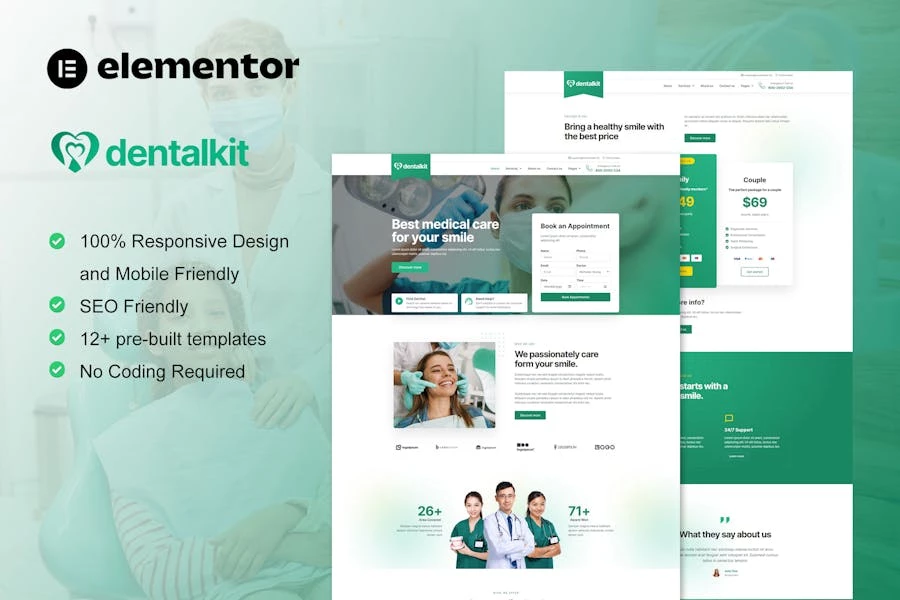 Dentalkit – Template Kit Elementor para dentistas y servicios médicos