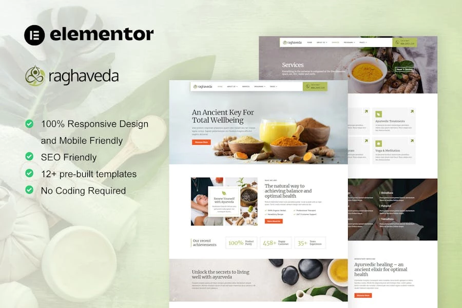 Raghaveda – Template Kit Elementor para tratamientos ayurvédicos y spa