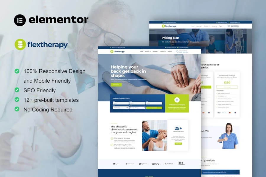 FlexTherapy – Kit de plantillas Elementor de quiropráctica y fisioterapia