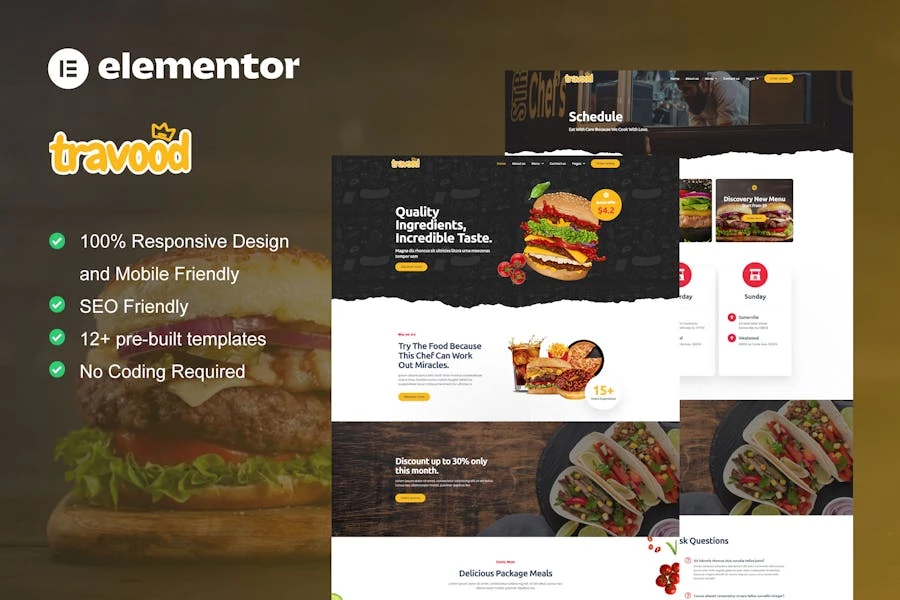 Travood – Template Kit Elementor Pro para camiones de comida y comida callejera