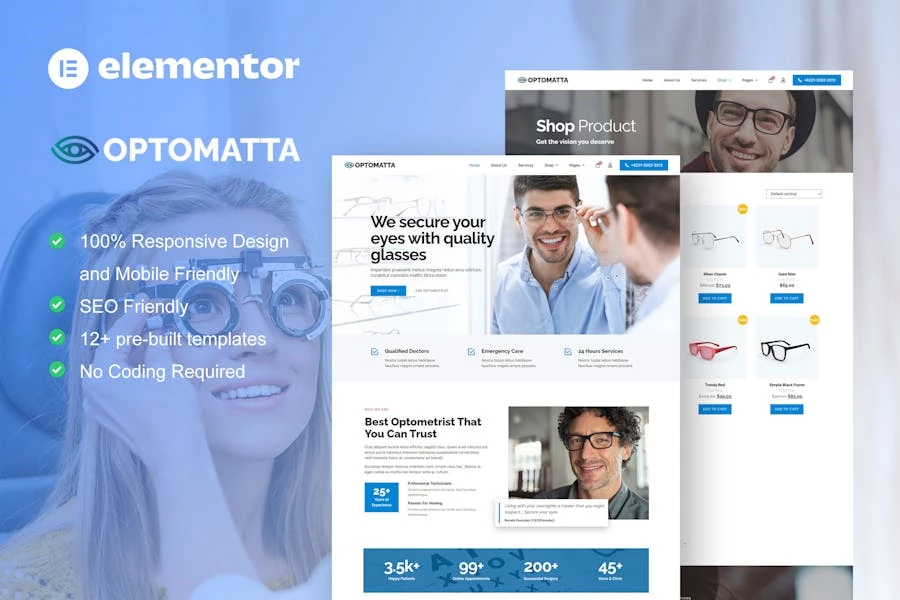 Optomatta – Template Kit Elementor Pro para óptica y tienda óptica