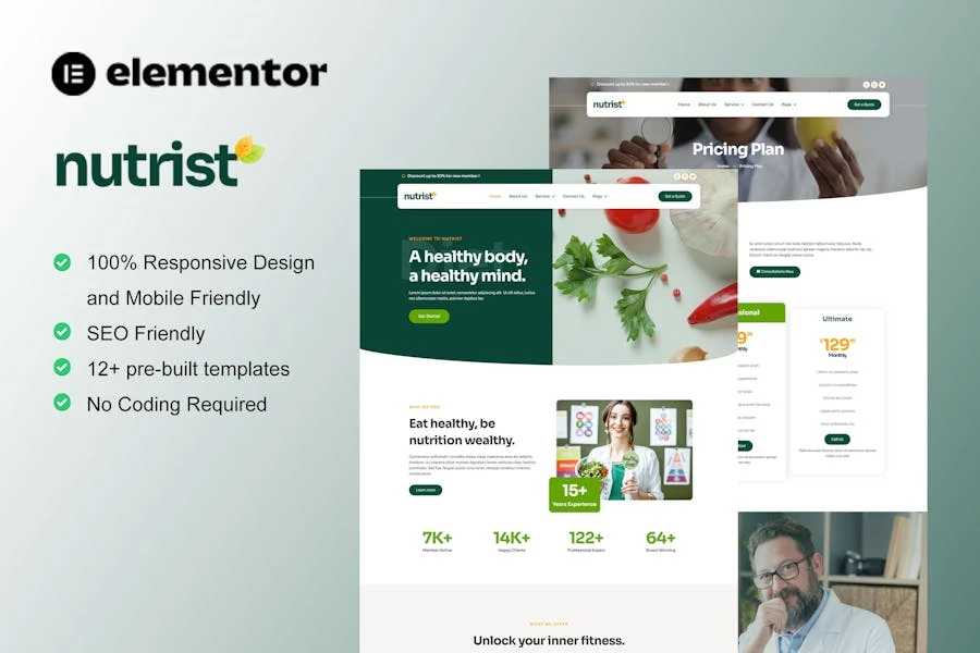 Nutrist – Template Kit Elementor para el servicio de alimentos saludables y nutrición