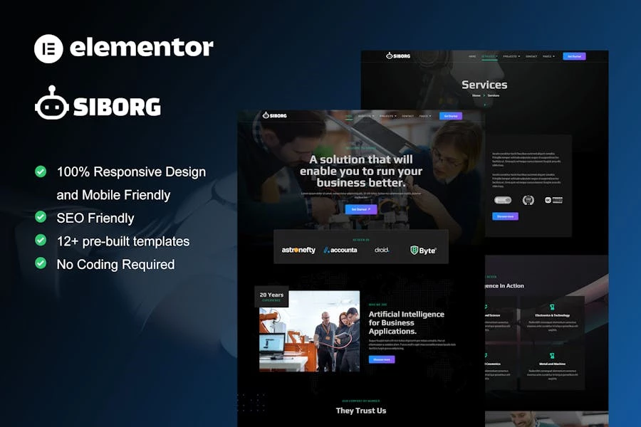 Siborg – Template Kit Elementor de robótica y tecnología