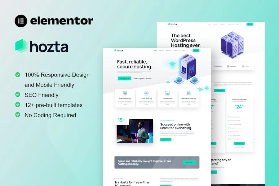 Hozta – Template Kit Elementor del servicio de alojamiento web
