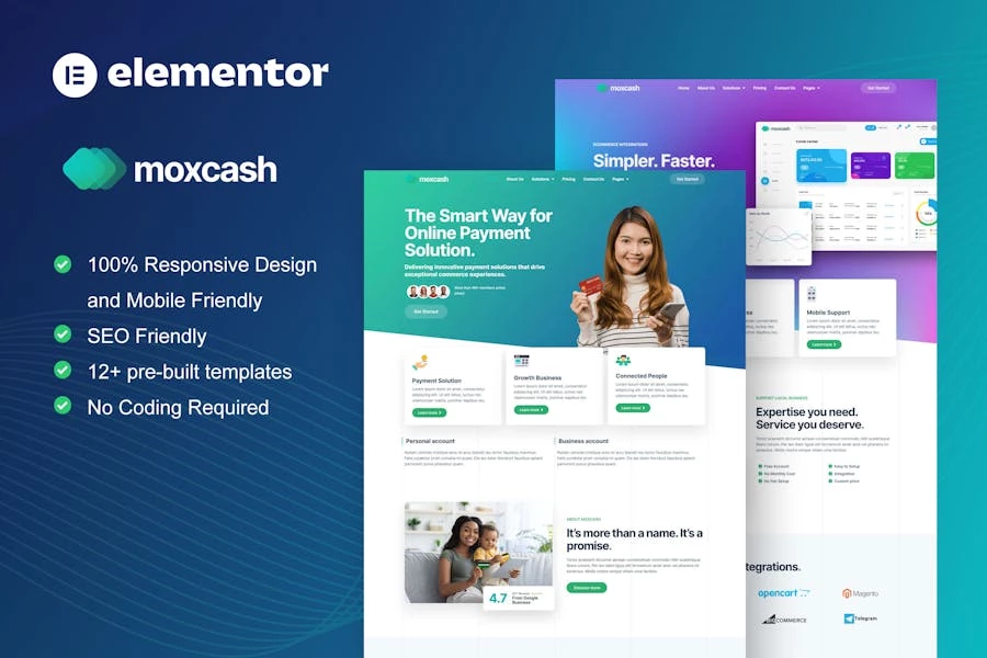 MoxCash – Template Kit Elementor Pro para pasarela de pagos en línea