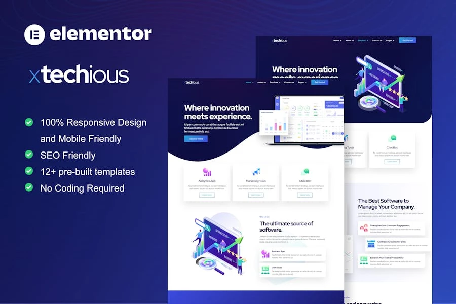Xtechious – Template Kit Elementor para una empresa de tecnología digital y Saas