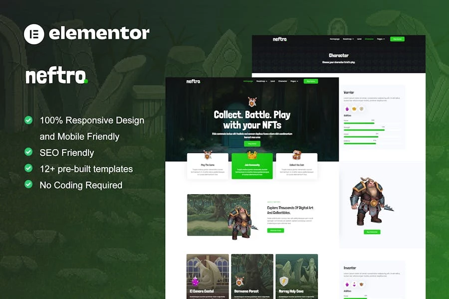 Neftro – Template Kit para juegos NFT Elementor