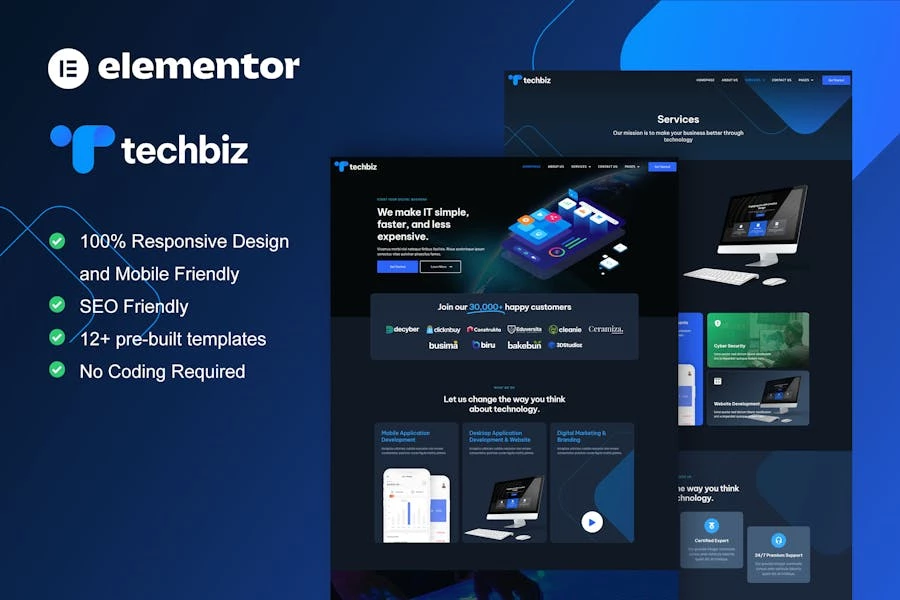 TechBiz – Template Kit Elementor Pro para empresas tecnológicas