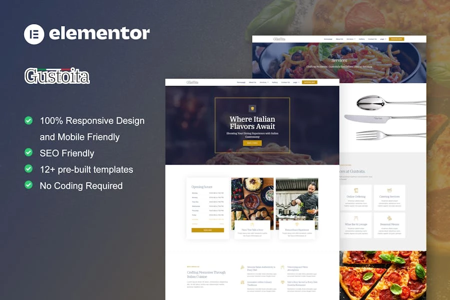 Gustoita – Kit de plantillas Elementor para restaurante italiano