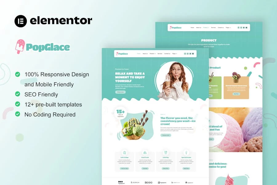 PopGlace – Template Kit Elementor para heladería