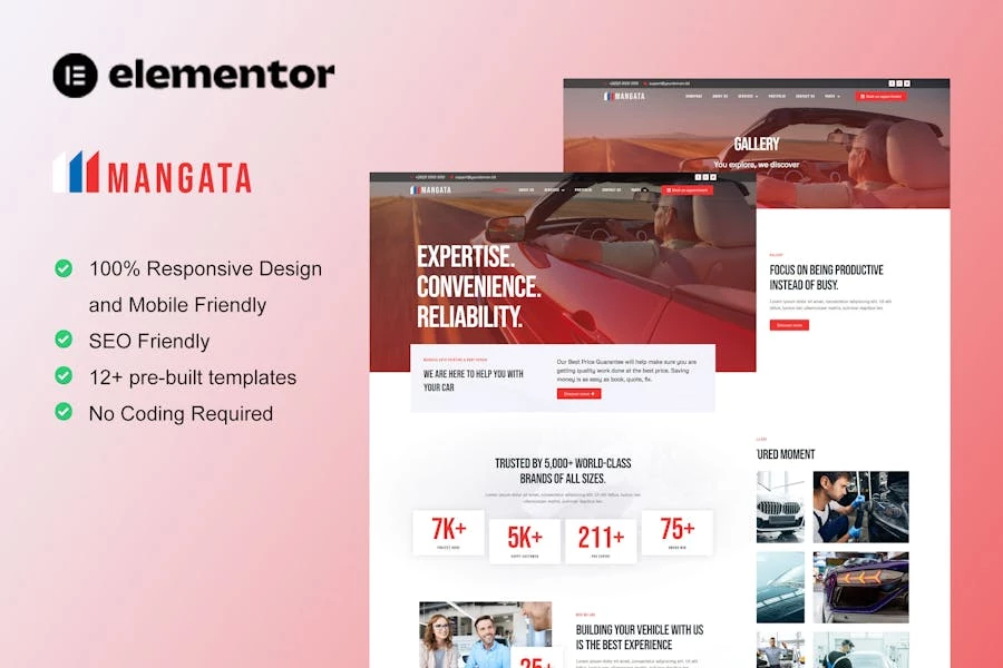 Mangata – Template Kit Elementor para pintura y reparación de automóviles