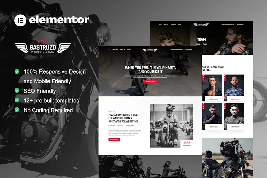 Gastruzo – Template Kit Elementor para clubes de motociclistas