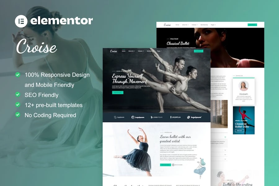 Croise – Template Kit Elementor Pro para escuela de ballet y danza