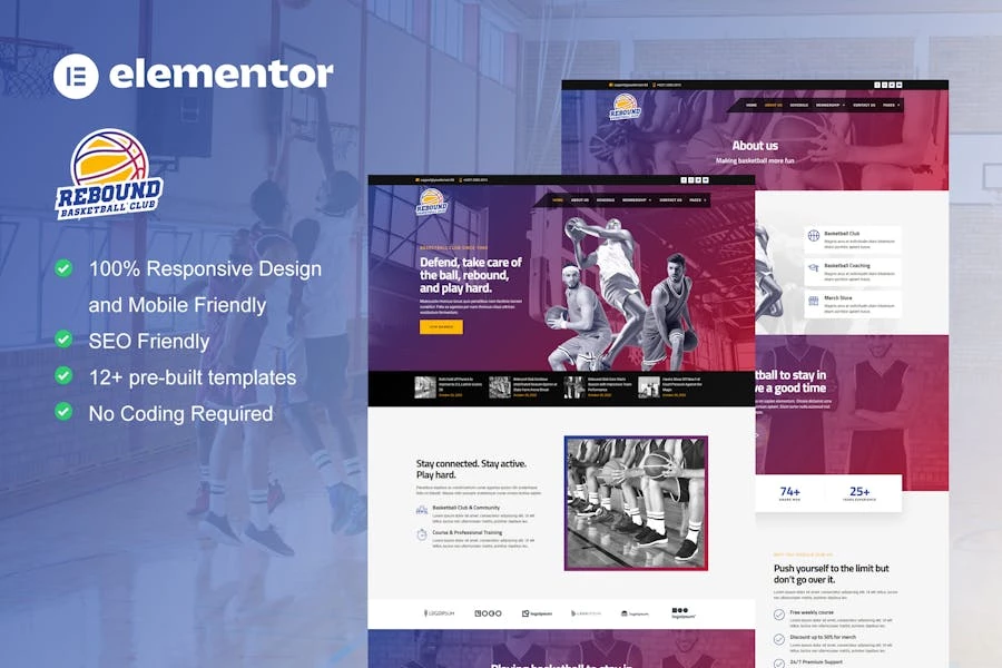 Rebound – Template Kit de Elementor para equipos de baloncesto y clubes deportivos