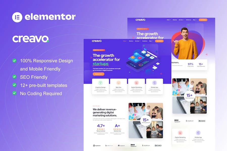 Creavo – Template Kit Elementor para Agencia creativas y marketing digital