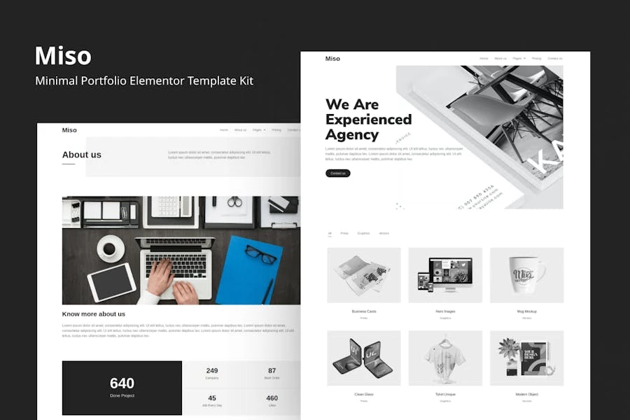 Miso – Kit de Plantillas de Elementor para Porfolio Minimalista