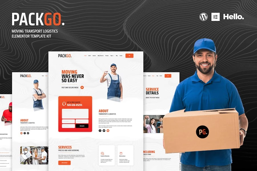 PackGo – Template Kit Elementor de logística de transporte en movimiento