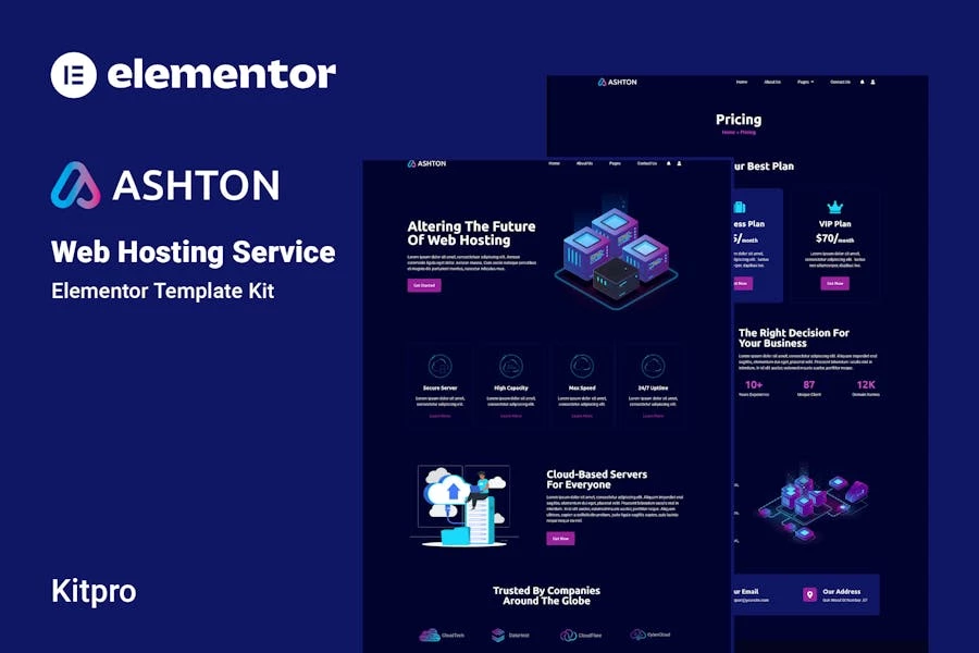 Ashton – Kit de plantilla Elementor de alojamiento web