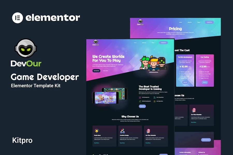 Devour – Template Kit Elementor para desarrolladores de juegos