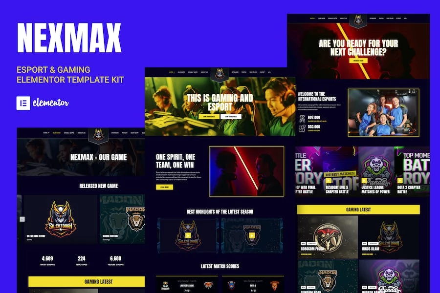 Nexmax – Template Kit Elementor para eSports y juegos