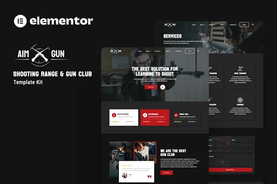 Aimgun – Template Kit Elementor para campo de tiro y club de armas
