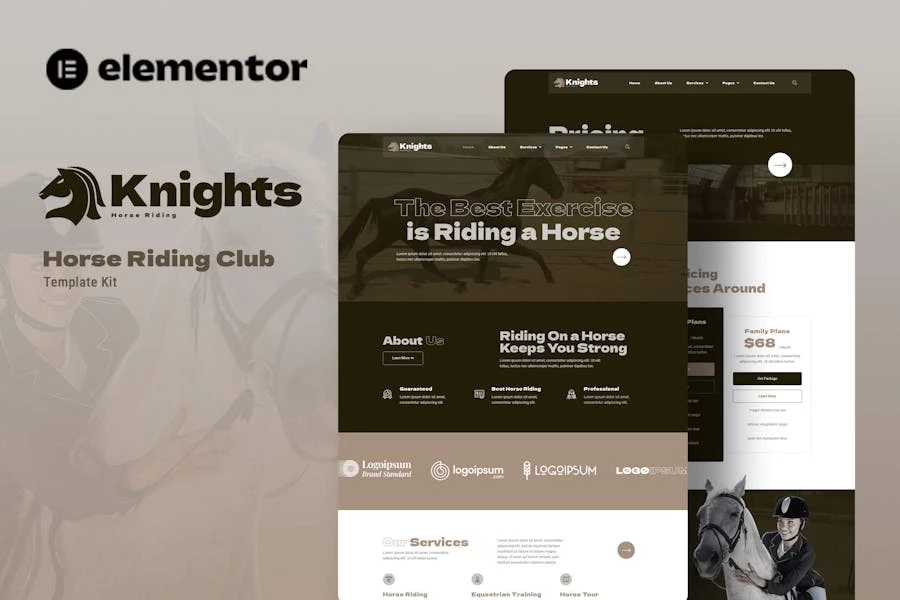 Knights – Kit de plantillas Elementor para club de equitación