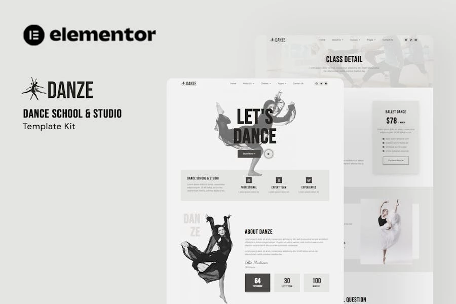 Danze – Template Kit Elementor para escuela de estudio de baile