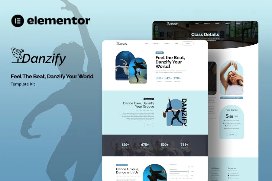 Danzify – Kit de plantillas Elementor para cursos de baile