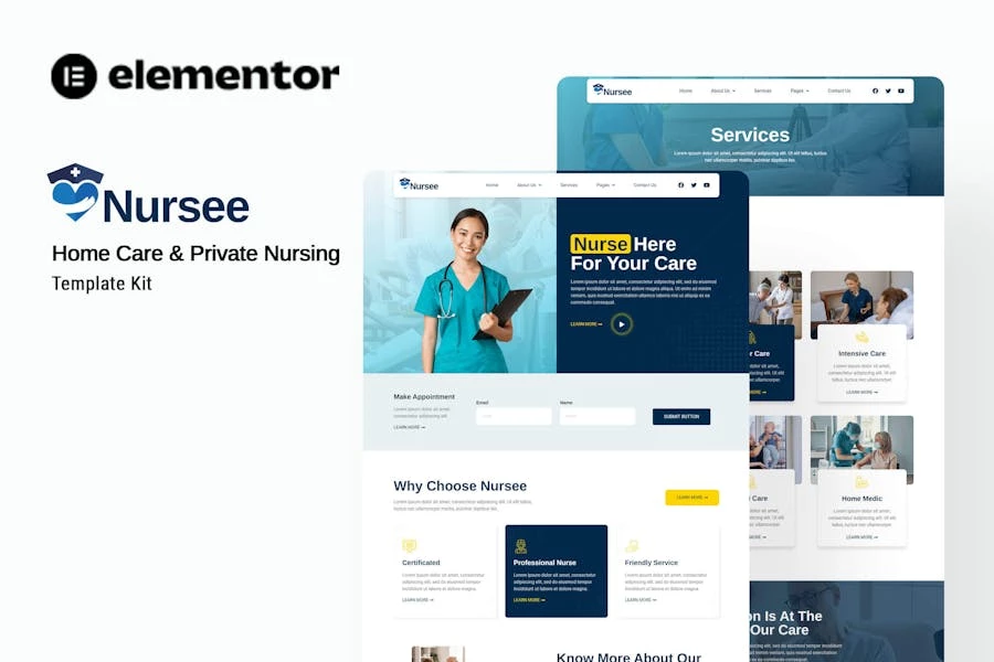 Nursee – Template Kit Elementor para atención domiciliaria y enfermería privada