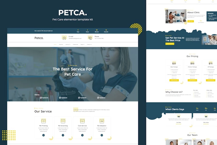 Petca – Kit de plantillas Elementor para el cuidado de mascotas
