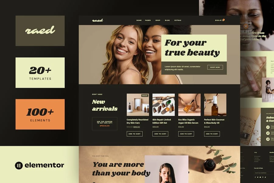 Raed – Template Kit Elementor para tiendas de cosmética orgánica y belleza natural