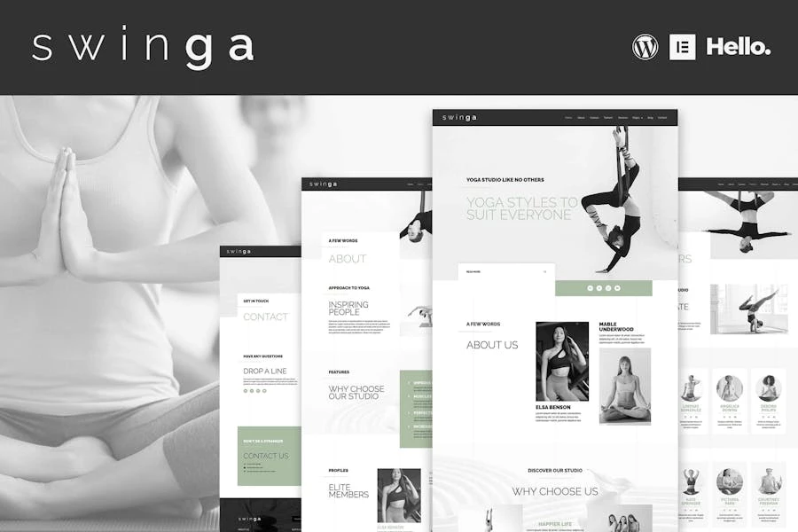Swinga – Template Kit Elementor para el estudio de fitness y entrenador de yoga