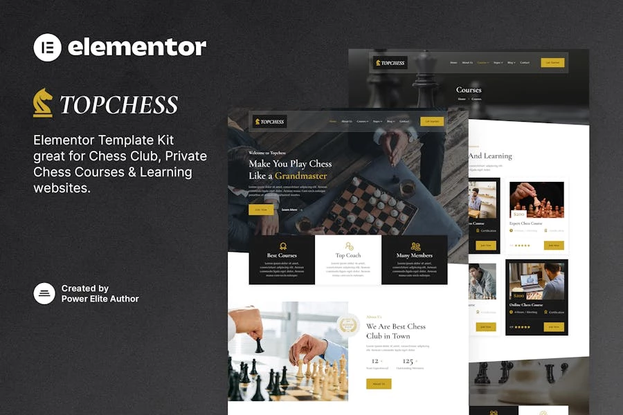 Topchess – Template Kit Elementor para cursos de clubes de ajedrez y entrenamiento